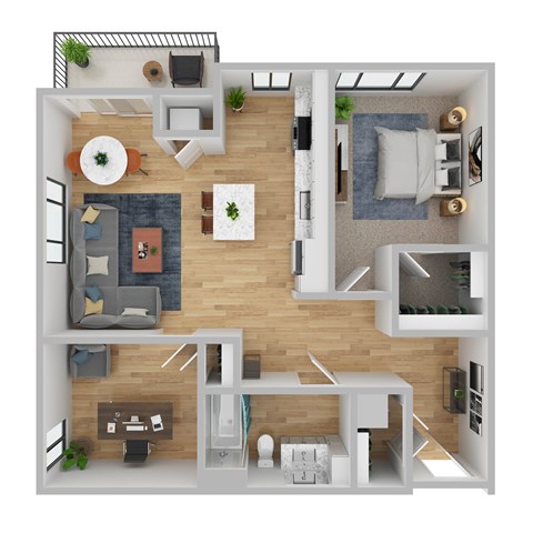 Floor plan for 1 bed, 1 bath, 855 sqft